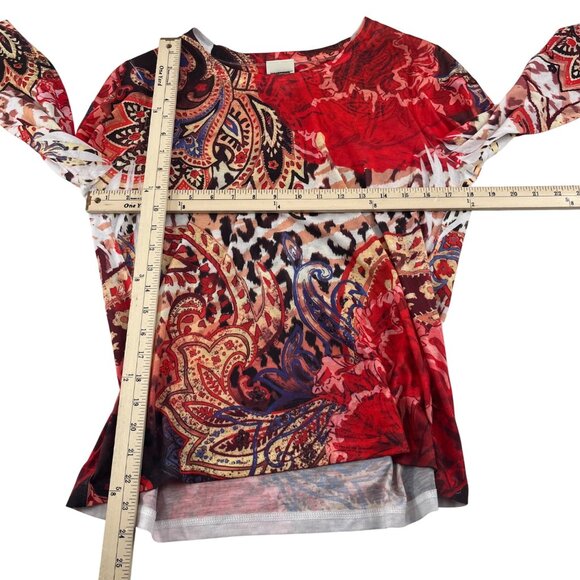 Chicos Womens Size 1 Small Paisley & Animal Print Long Sleeve Top - Picture 2 of 5